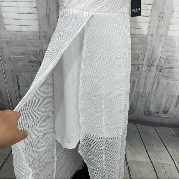 Guess Size 12 White Tulip Hem High Low Midi Dress Sleeveless Midi Wrap Skirt NEW - Picture 6 of 15